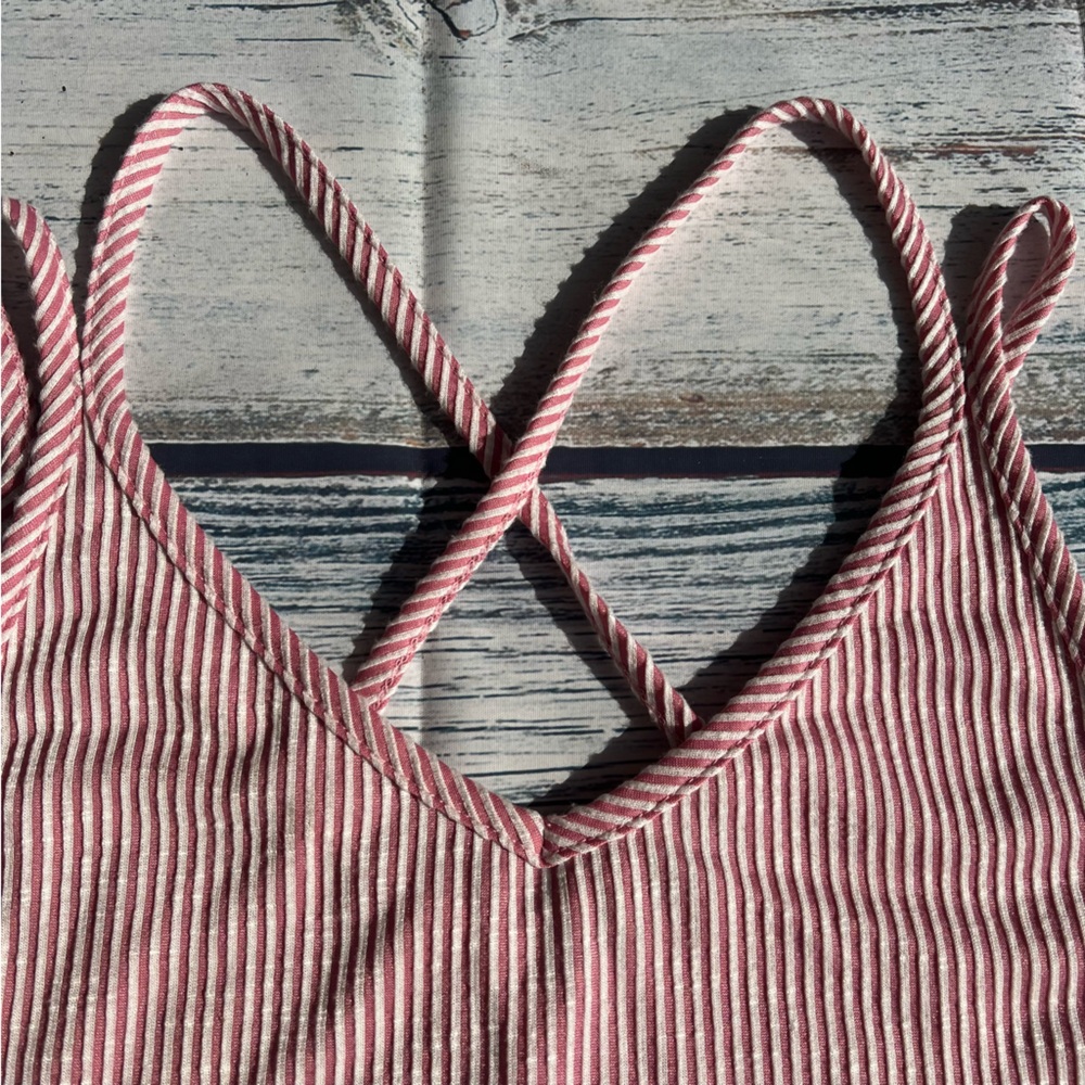 Pink and White Striped Ribbed Strappy Midi Dress EUC - Picture 6 of 14
